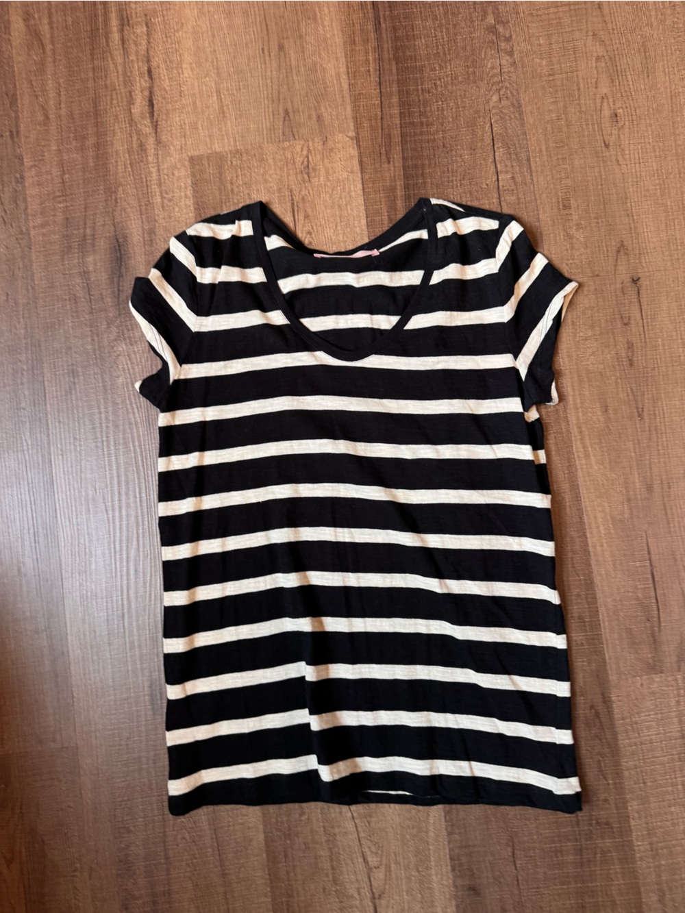 LOFT Black and Cream Striped Short Sleeve Tee